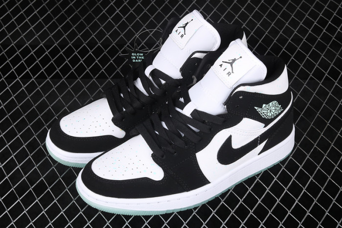 air jordan 1 mid white black teal tint (gs) bq6931-103